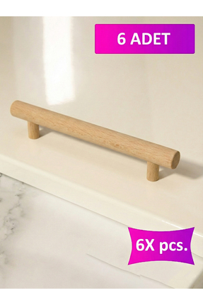 merbiles 6 Adet Roll Ahşap Kulp 9.6 Cm (96MM) Çekmece Kulpu Modern Dolap Kolu...