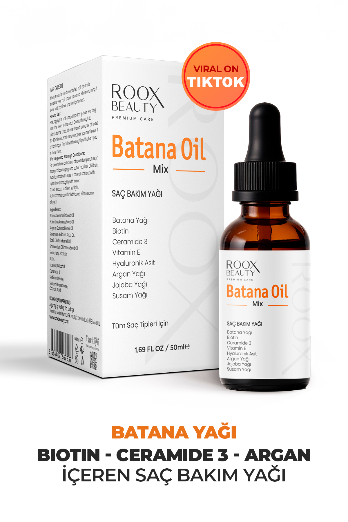 Roox Beauty Batana Yağı , Argan Yağı , Jojoba Yağı İçeren Saç Bakım Yağı 50 ml — 8684407667237