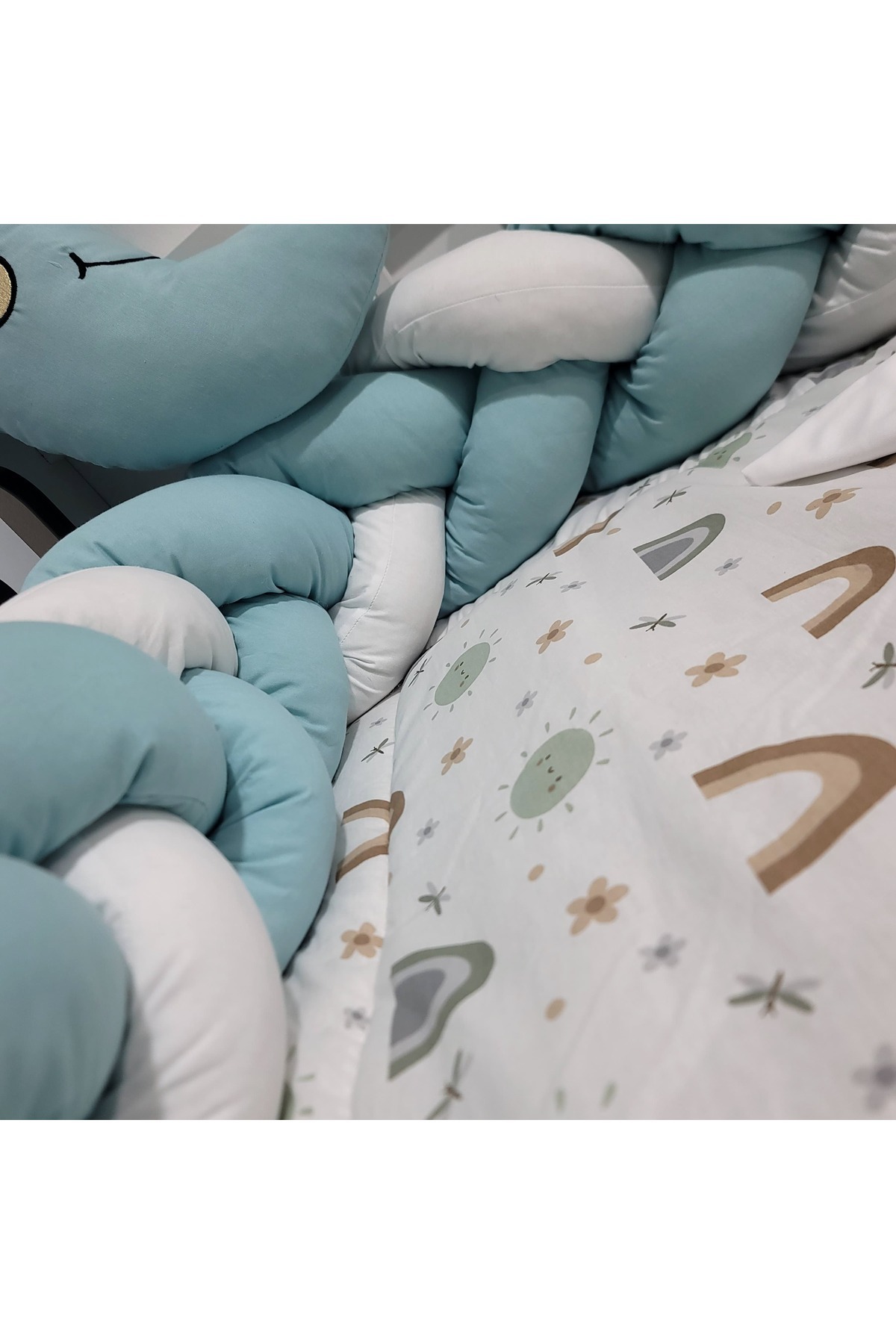 JULYA KİDS 3Lü Örgülü Kenar Koruma Süslü Yastık 7 Parça 60*120 Cm Bebek Beşik Uykuseti fotoğrafı 5 (önizleme)