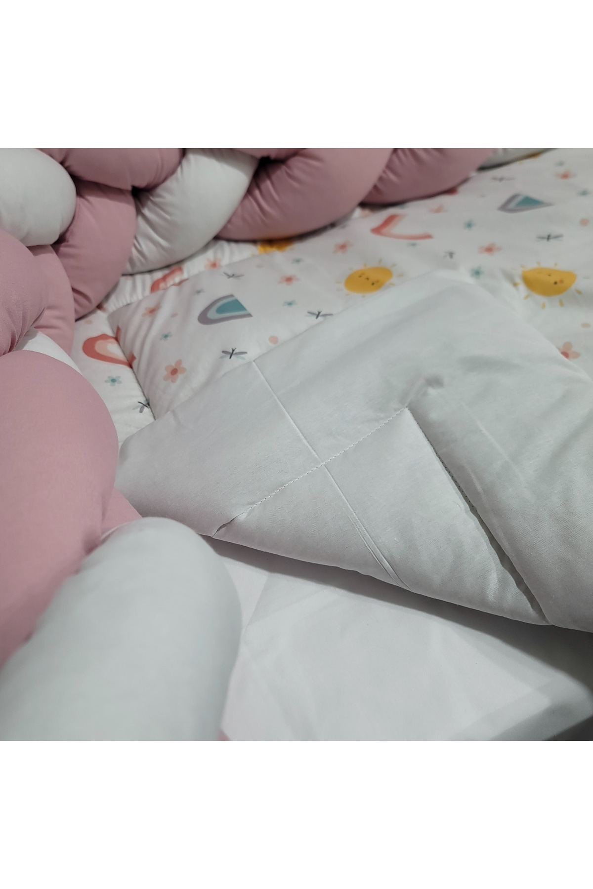 JULYA KİDS 3Lü Örgülü Kenar Koruma Süslü Yastık 7 Parça 60*120 Cm Bebek Beşik Uykuseti fotoğrafı 5 (önizleme)