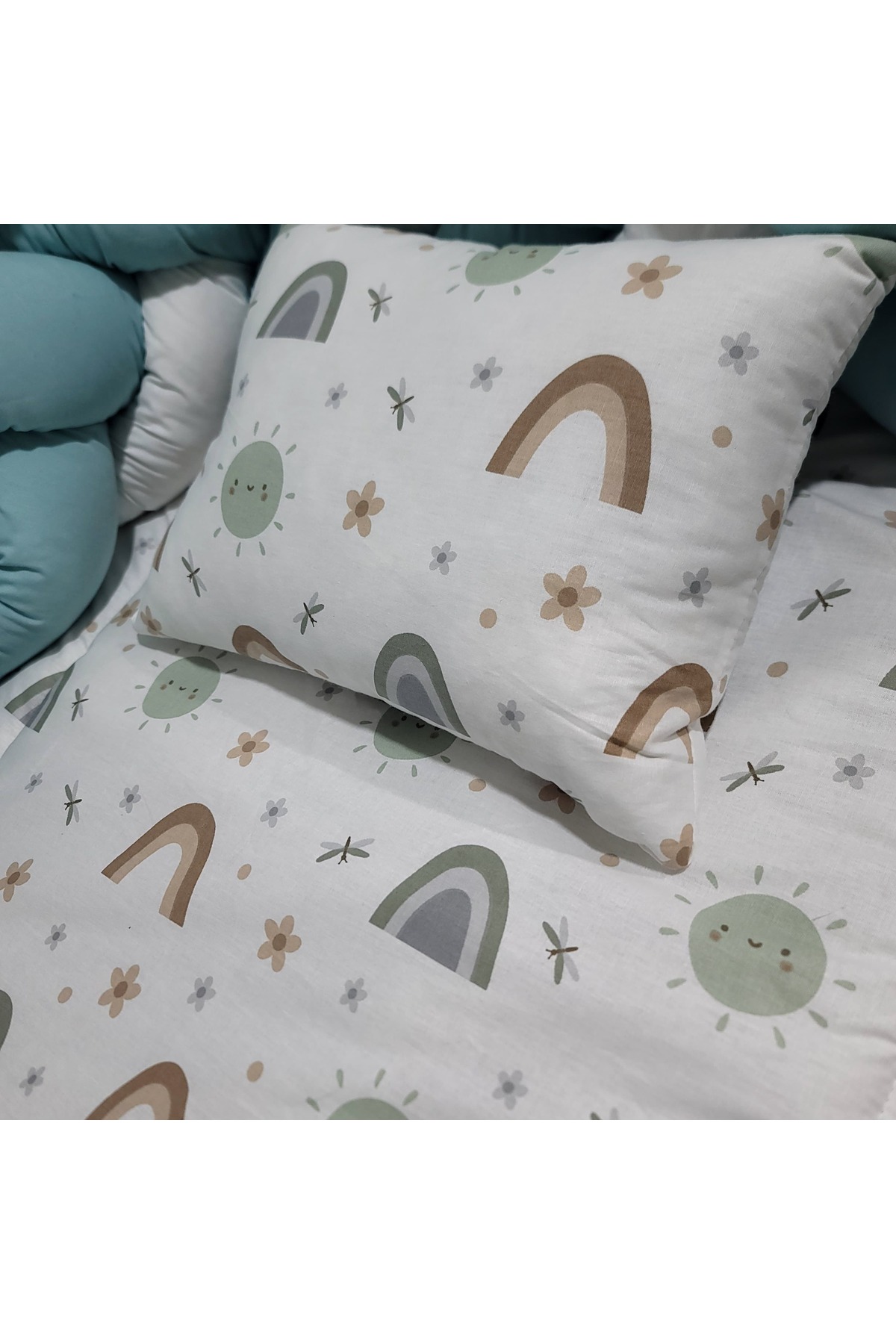 JULYA KİDS 3Lü Örgülü Kenar Koruma Süslü Yastık 7 Parça 60*120 Cm Bebek Beşik Uykuseti fotoğrafı 2 (önizleme)