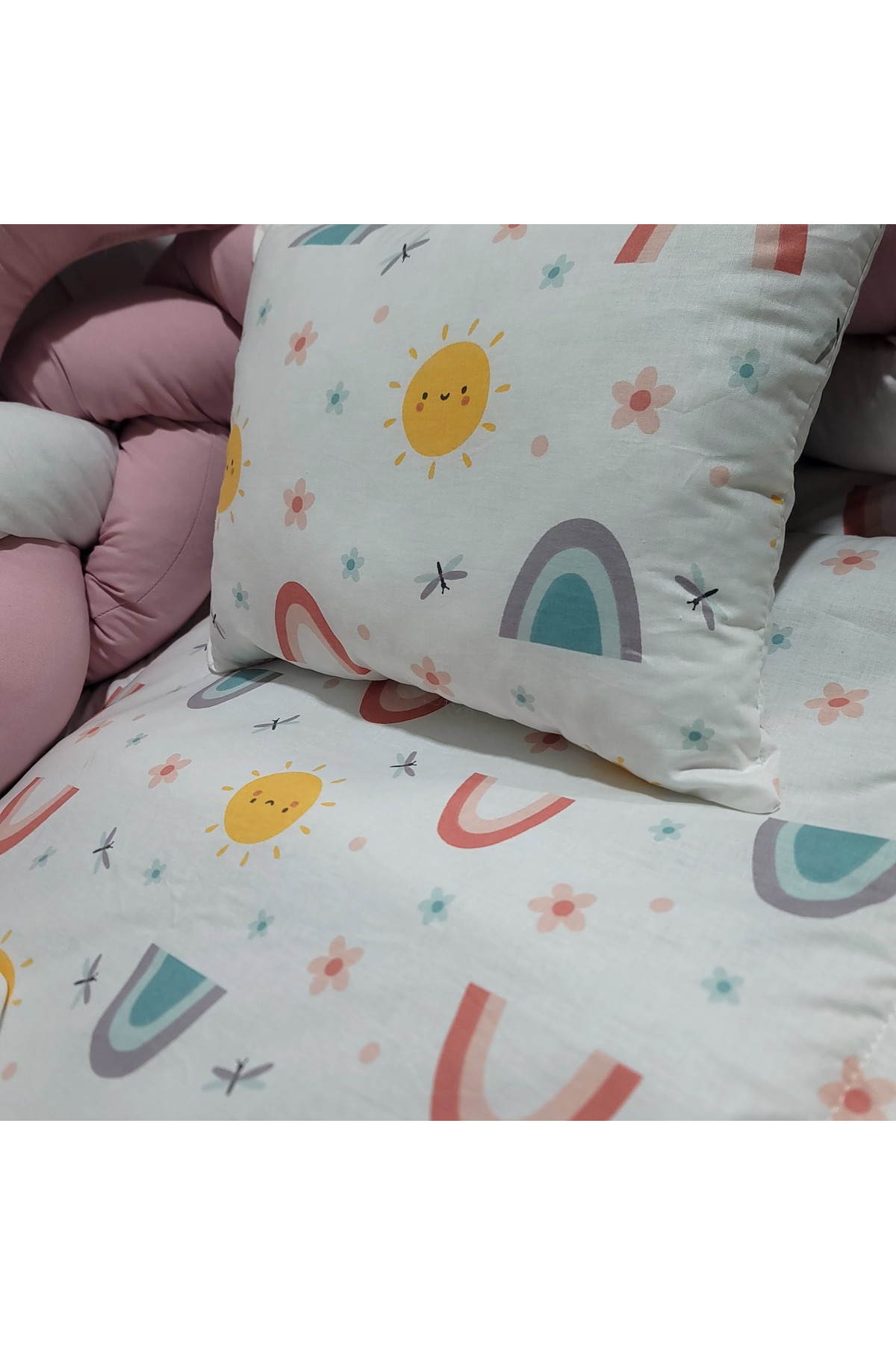 JULYA KİDS 3Lü Örgülü Kenar Koruma Süslü Yastık 7 Parça 60*120 Cm Bebek Beşik Uykuseti fotoğrafı 3 (önizleme)