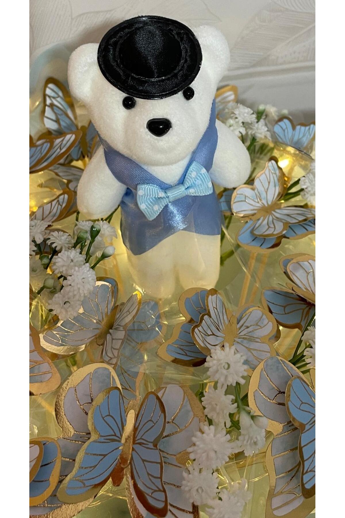 Melonİst Mavi Ledli Kelebek buketi, yenidoğan erkek bebek hediyesi için uygundur. LEDLİ fotoğrafı 6 (önizleme)