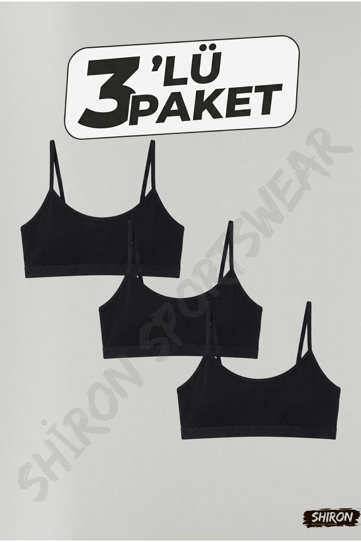 Women's Black 3-Pack Cotton Bustier Half Singlet with Rope Strap