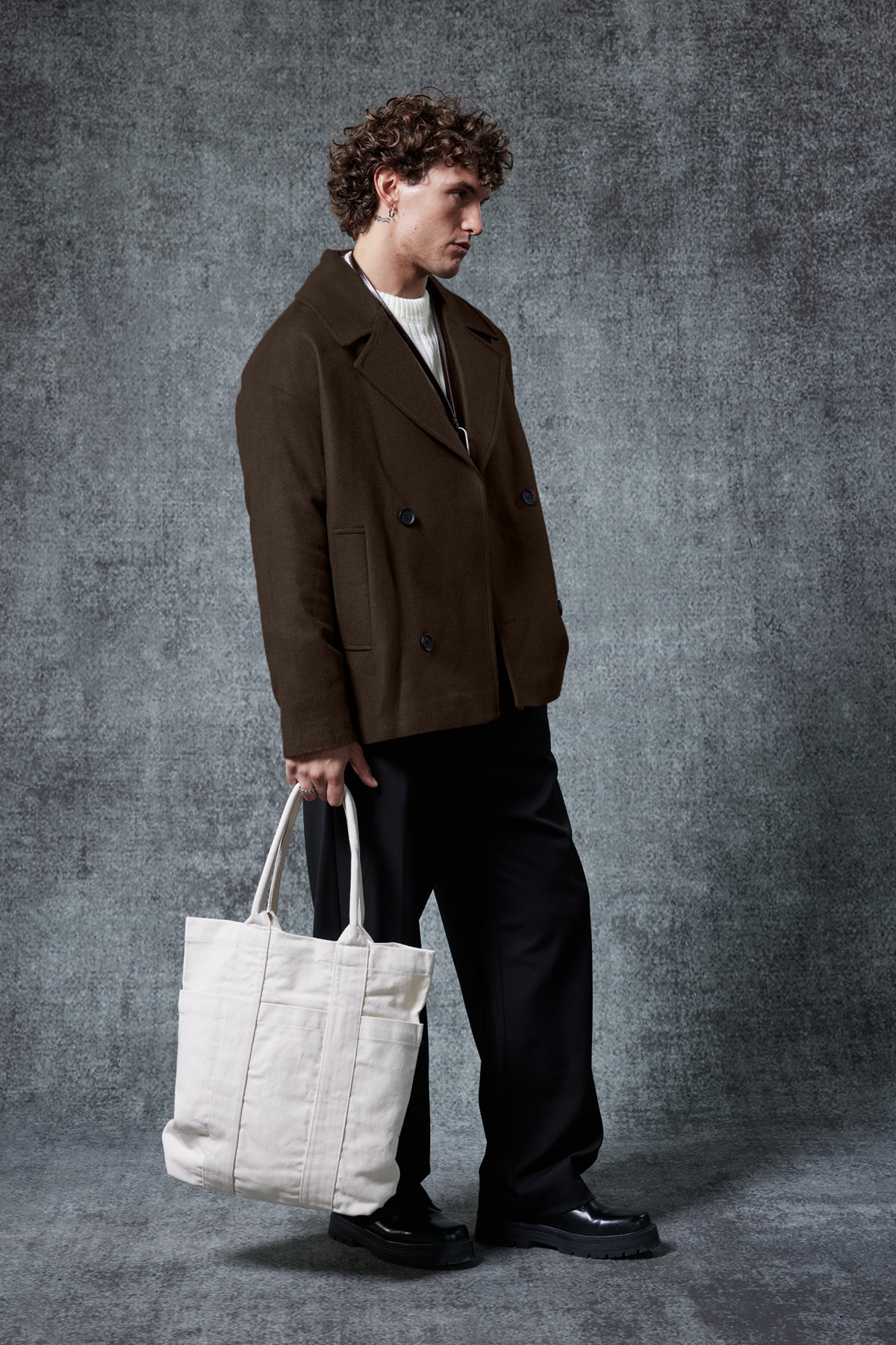 ablukaonline  Erkek Oversize Kruvaze Kaban Koyu Kahve - Görsel 6