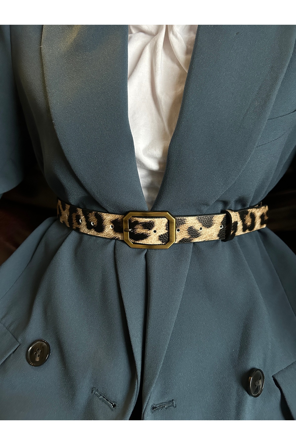 Liaison Rectangular Patterned Women Antique Gold Buckle Belt Jacket Belt Dress Belt Pants Belt