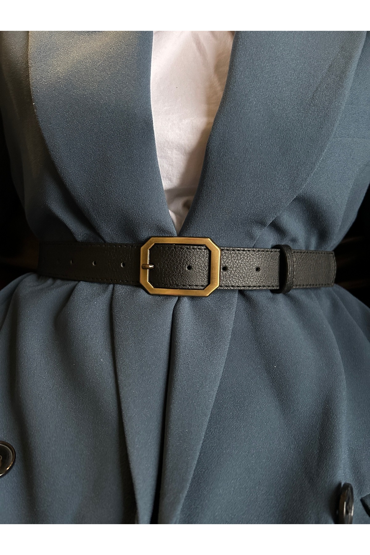 Liaison Rectangular Patterned Women Antique Gold Buckle Belt Jacket Belt Dress Belt Pants Belt
