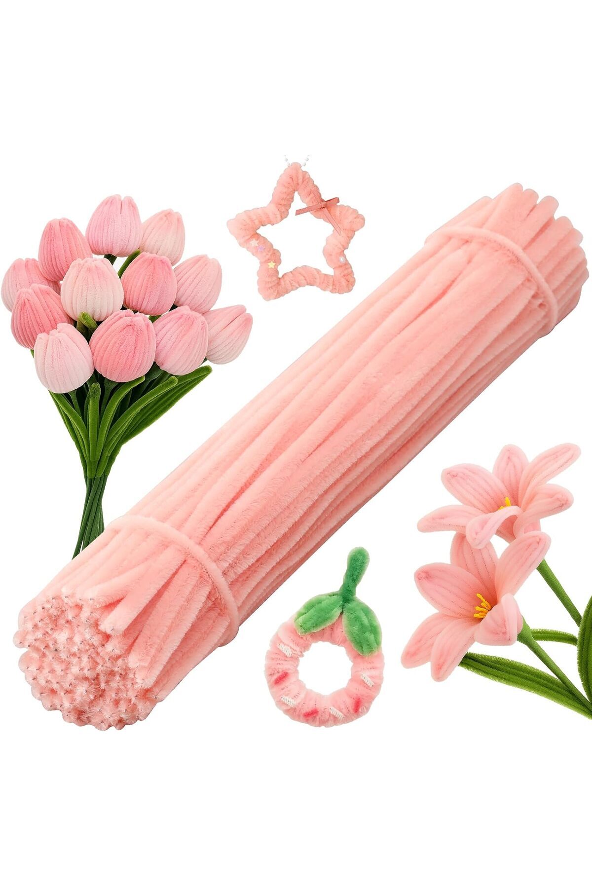 Butik 25 Adet Açık Gül Kurusu Pembe , Çiçek Yapımına Uygun Tüylü Tel, 30 Cm 6 Mm