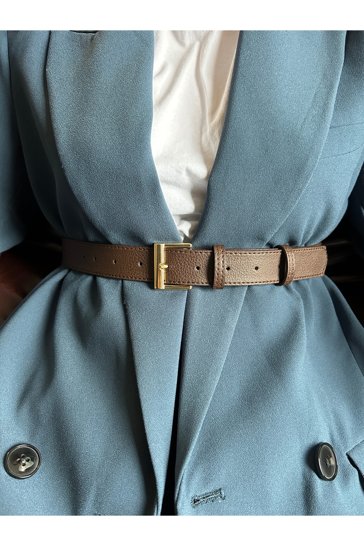 Lyric Square Patterned Women's Gold Buckle Belt Jacket Belt Dress Belt Pants Belt
