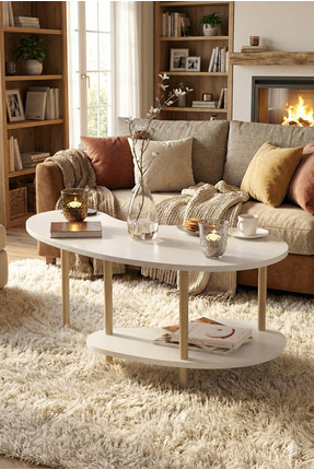 PEKA Fasülye Orta Sehpa Ahşap Ayaklı Sehpa Iki Raflı Sehpa Dekoratif Sehpa Ga...