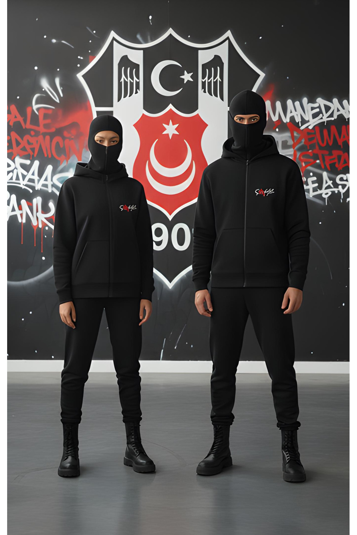 Edizen  Çarşı Holigan Siyah Kar Maskeli Düz Oversize Kapüşonlu Sweatshirt - Görsel 6