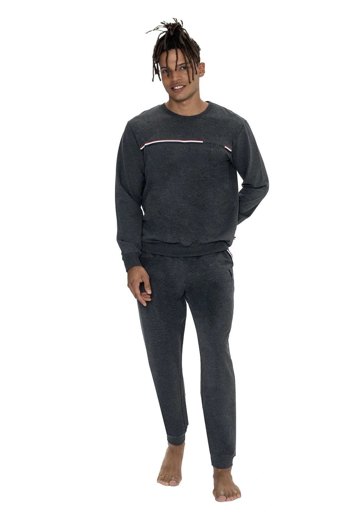 یو اس پولو لباس راحتی مردانه یقه گرد آستین بلند - رنگ ملانژ آنتراسیت - برند U.S. Polo Assn. 18921