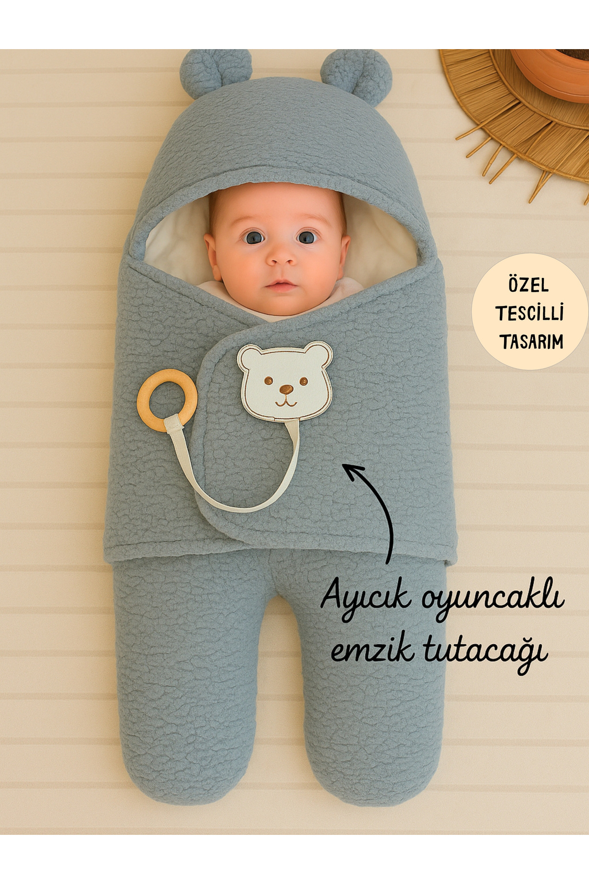 Tomuycuk Welsoft Pelüş Bebek Kundak Battaniyesi Ayaklı Uyku Tulumu | Kışlık Kalın Mont | 0-12 Ay Yenidoğan