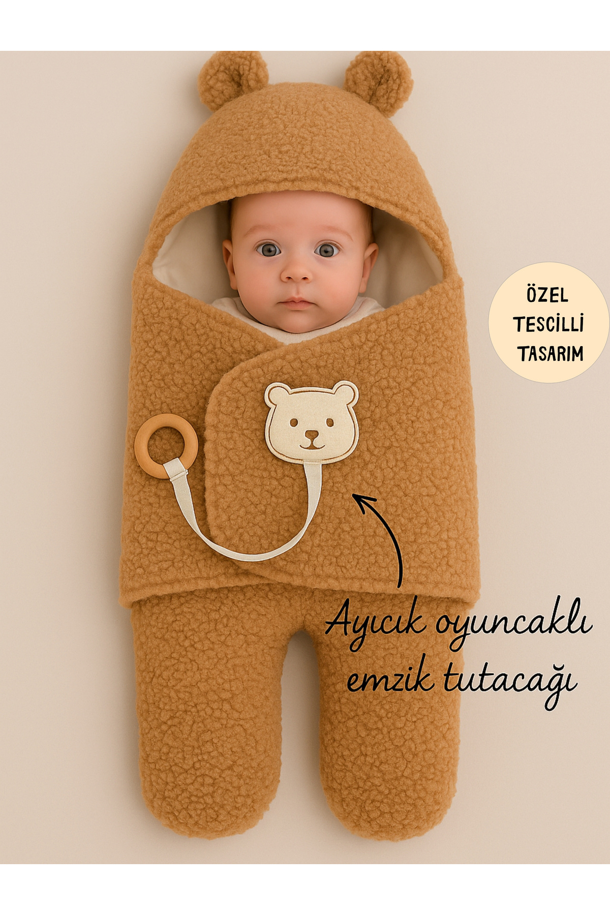 Tomuycuk Welsoft Pelüş Bebek Kundak Battaniyesi Ayaklı Uyku Tulumu | Kışlık Kalın Mont | 0-12 Ay Yenidoğan