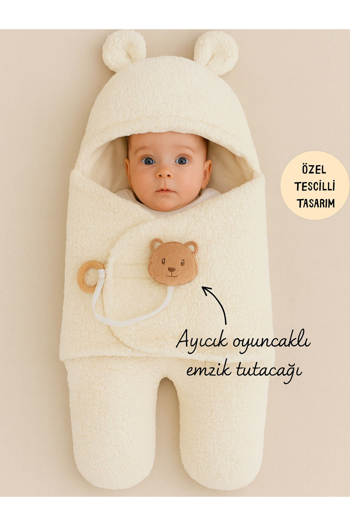 Tomuycuk Welsoft Pelüş Bebek Kundak Battaniyesi Ayaklı Uyku Tulumu | Kışlık Kalın Mont | 0-12 Ay Yenidoğan