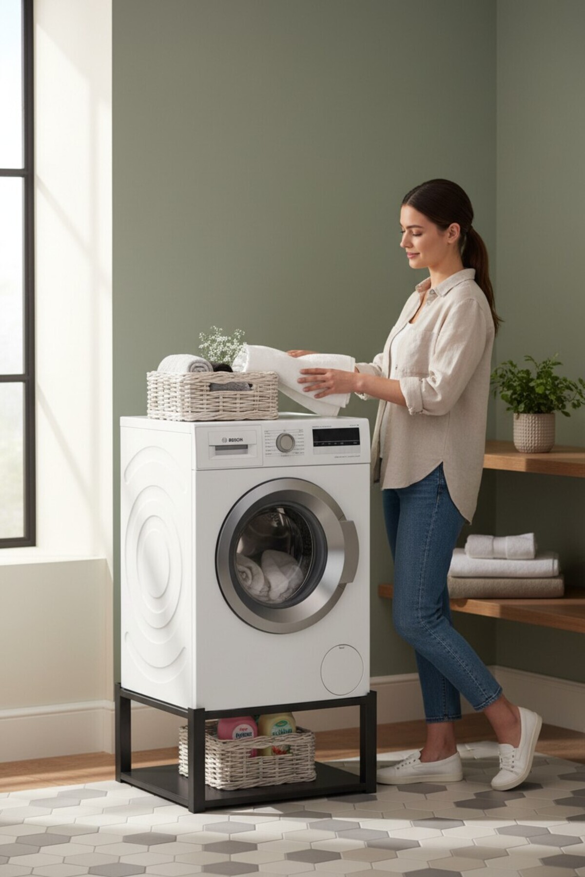 TOLIAHOME Metal Çamaşır ve Kurutma Makinası Yükseltici Çamaşır Makinası Altı Raf