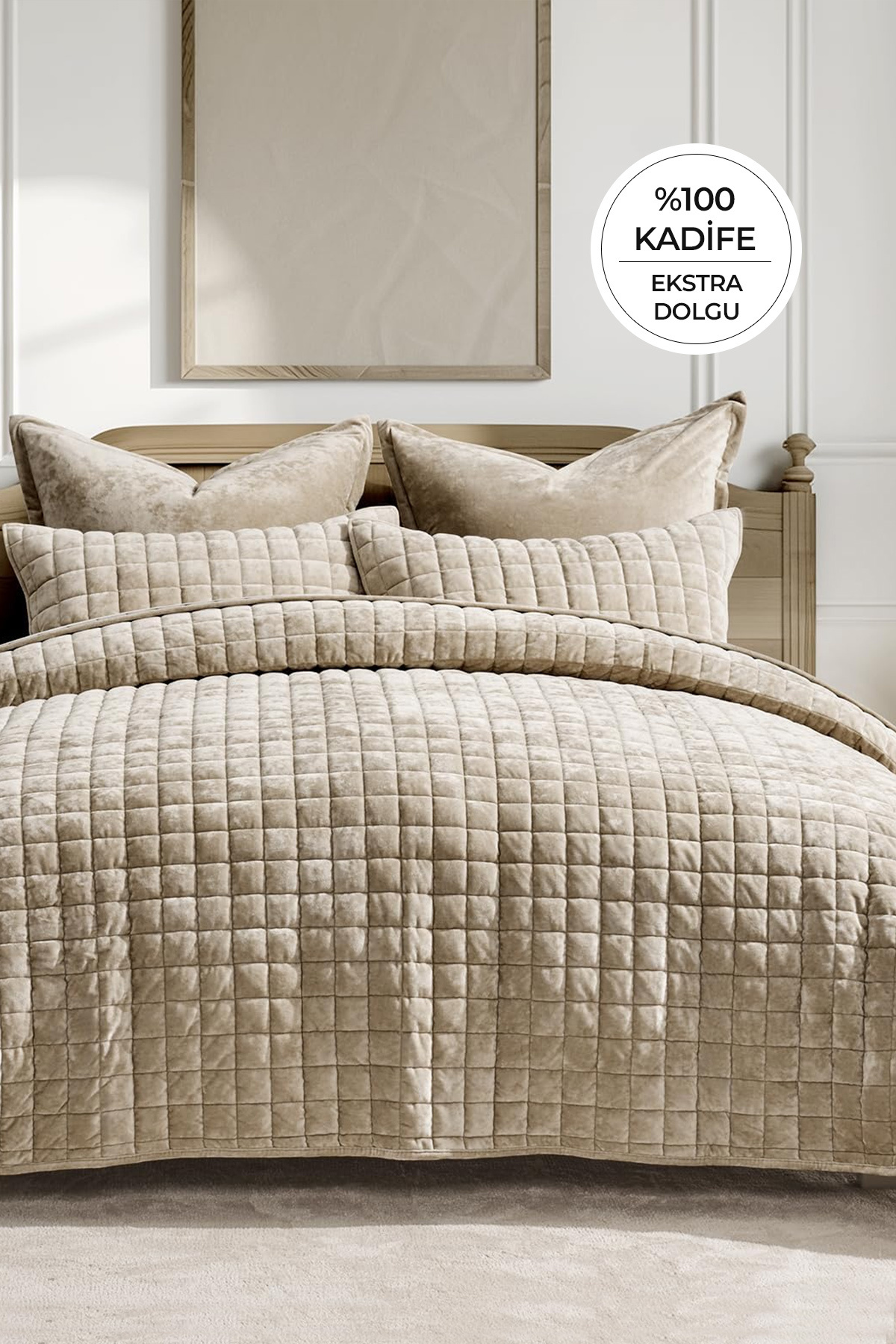 Stacy 100% Velvet Bedspread Duvet Cover Sleeping Set Double Thick Fiber Filled 3pcs Beige