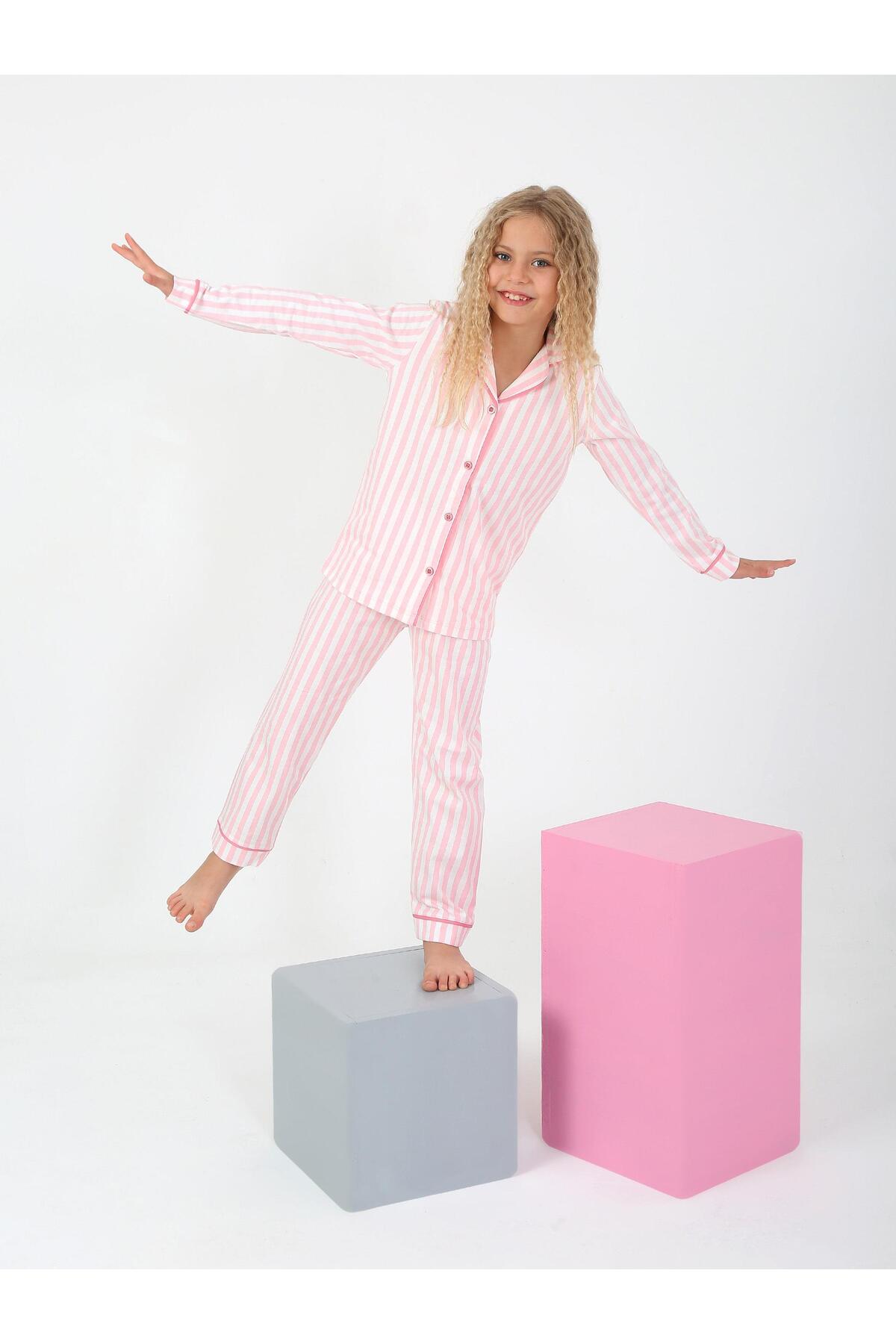 vitmo Kız Çocuk Uzun Kollu %100 Pamuklu Düğmeli Pijama Takımı Pure fotoğrafı 2 (önizleme)