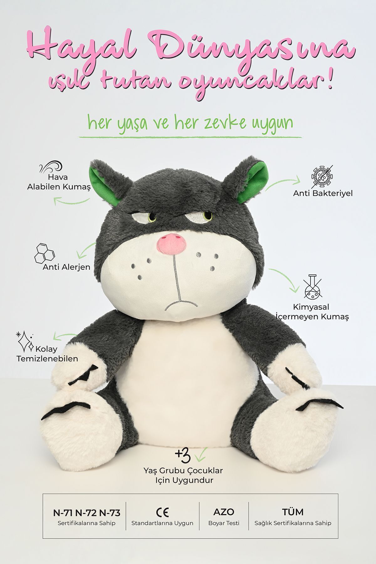 Pufu Toys Asabi Kedi Peluş Oyuncak Oyun Arkadaşı 45 Cm fotoğrafı 2 (önizleme)