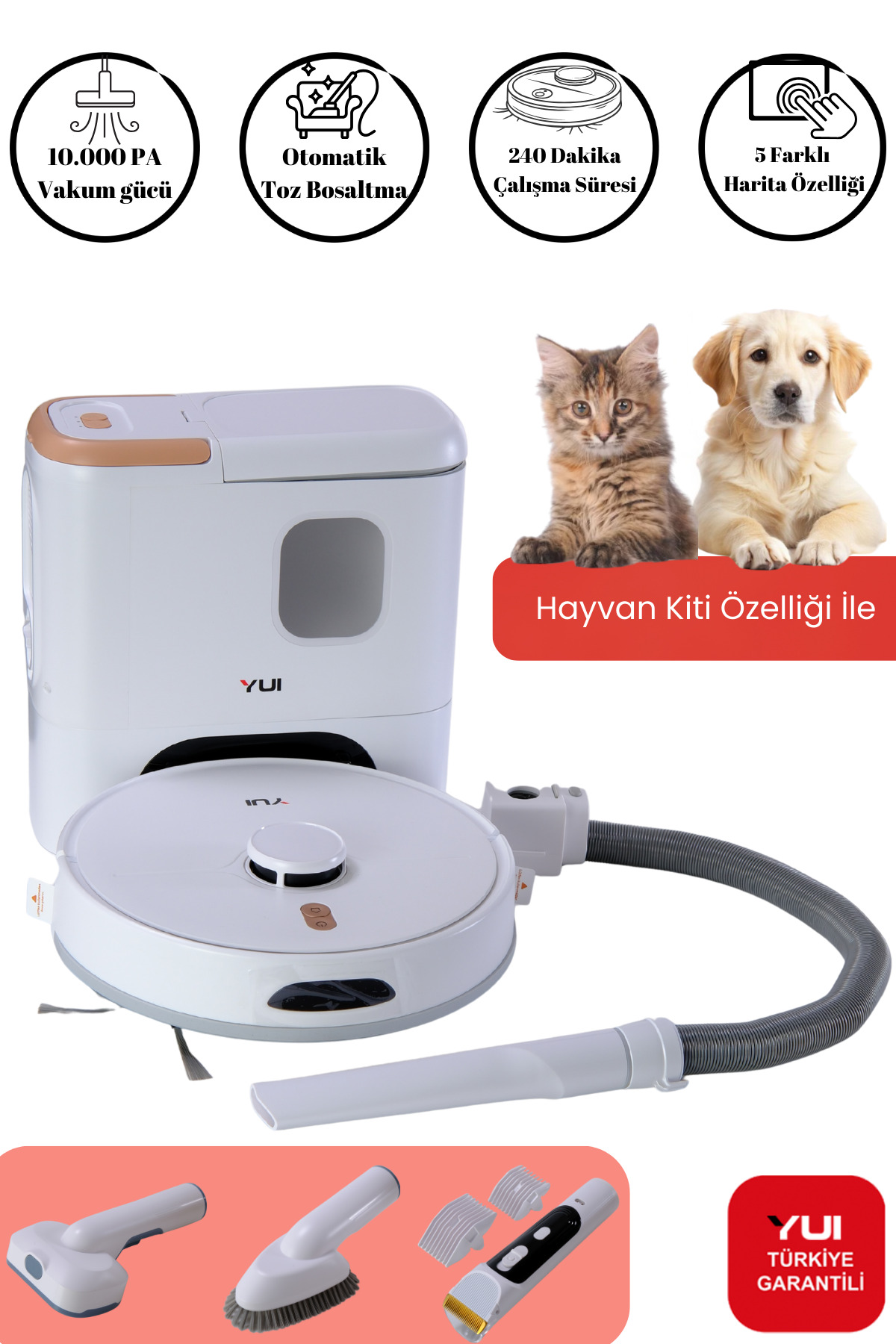 RS16 PRO MAX Pet Kit 10.000 Pa Akıllı Robot Vacuum & Mop Süpürge Beyaz (YUI TÜRK