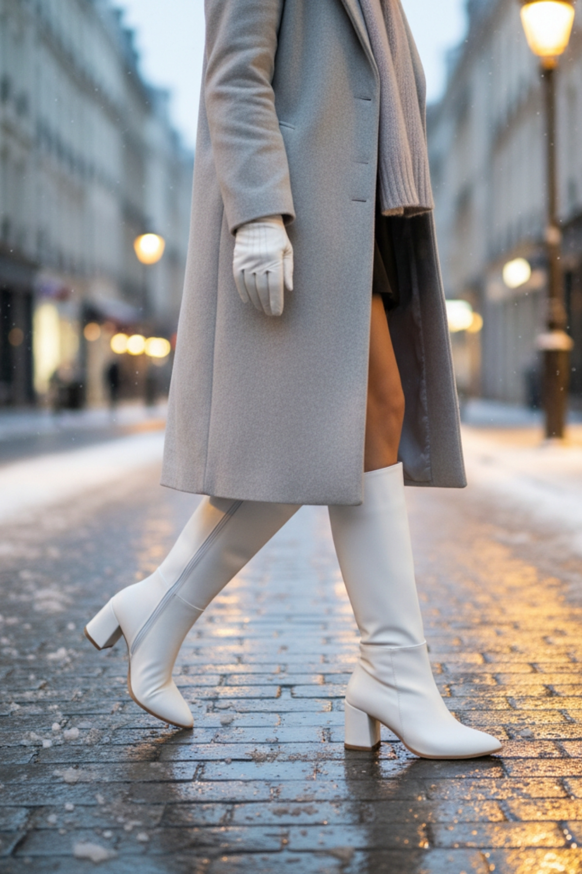 Limeo  Kadın Beyaz Yüksek Topuklu Kahverengi Tabanlı Deri Görünümlü Uzun Çizme - Görsel 4