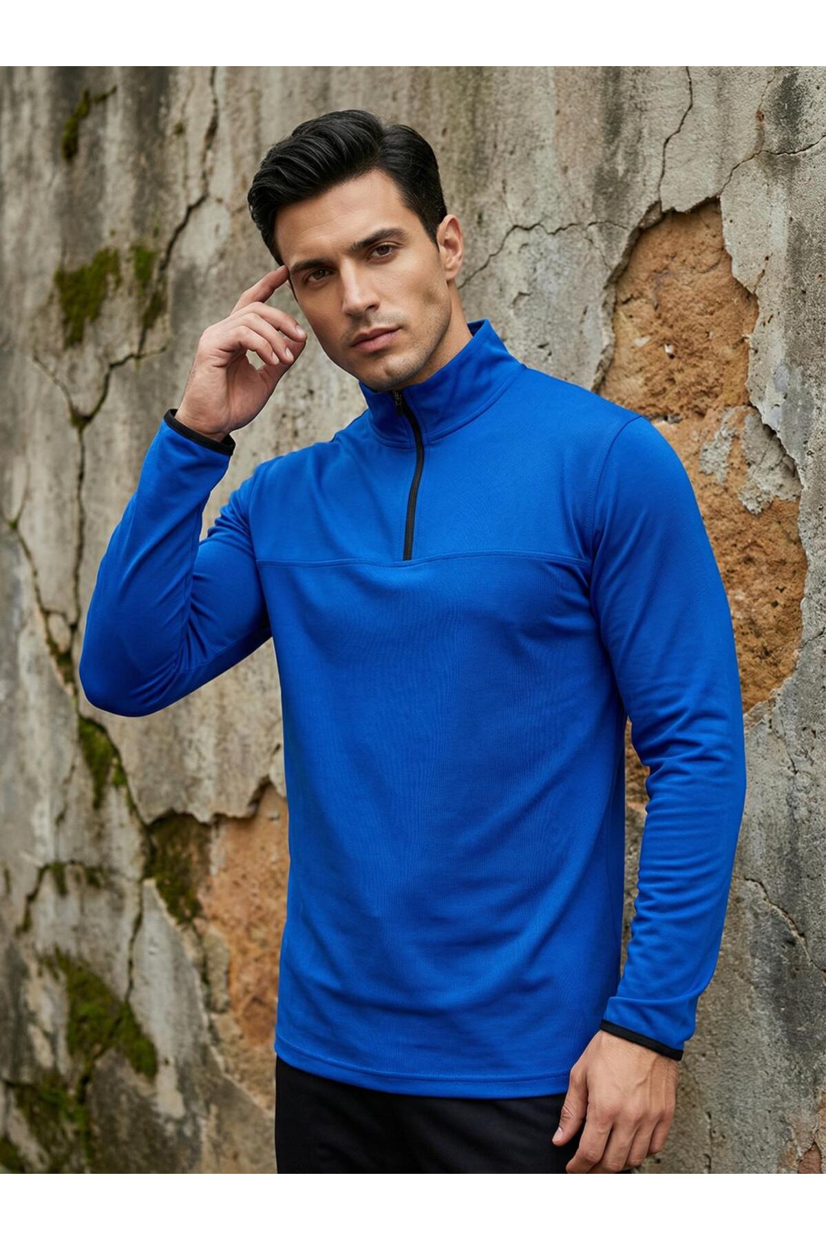 CLAW UP WORK SCUBA HALF ZIP SWEAT | SAX BLUE (Slim Fit Yarım Fermuarlı Scuba Sweatshirt) görsel 2