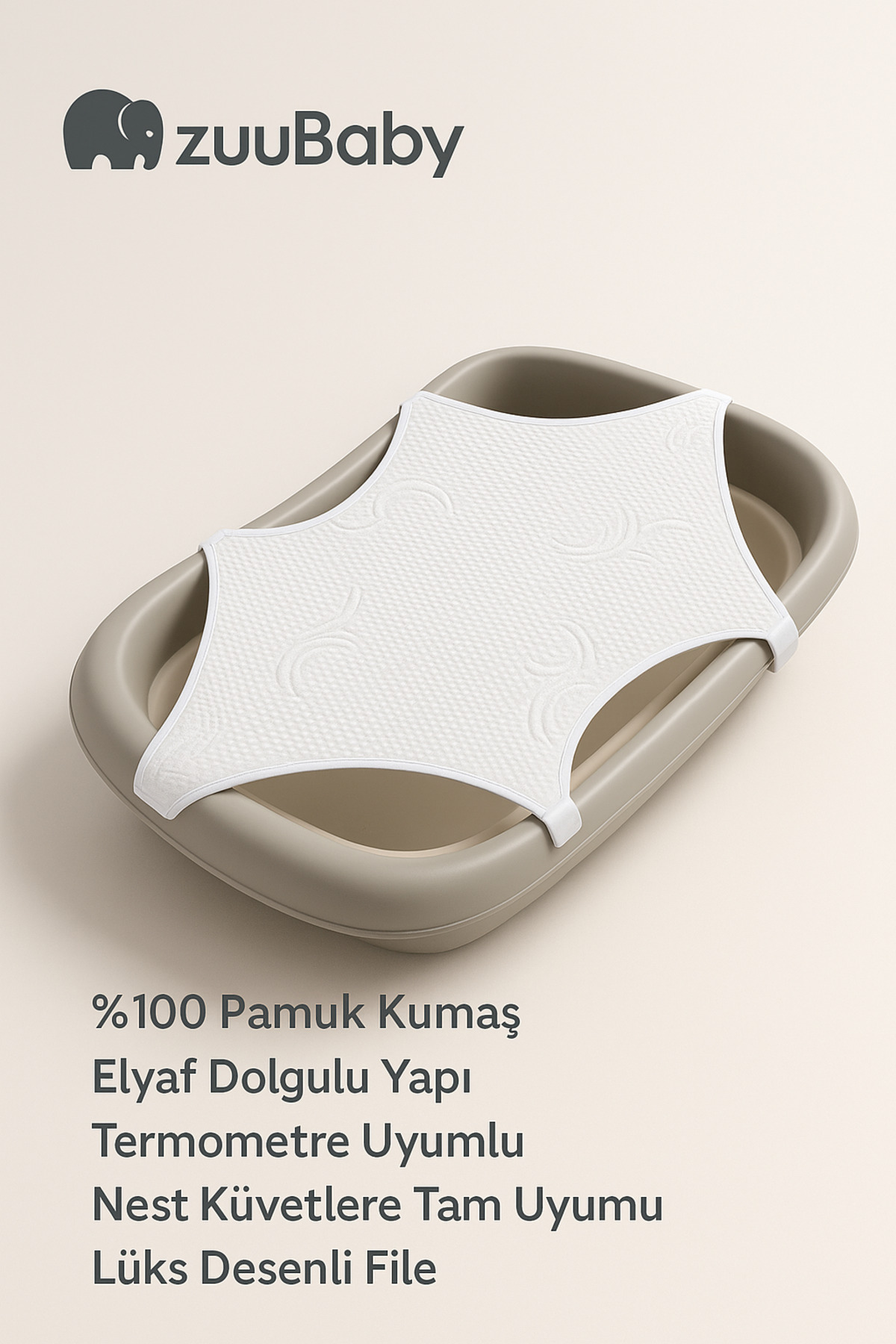 Zuu Baby Termotreli ve Nest Katlanır Küvete Uygun %100 Lüx Pamuk Kumaş File Elyaf Dolgulu fotoğrafı 2 (önizleme)