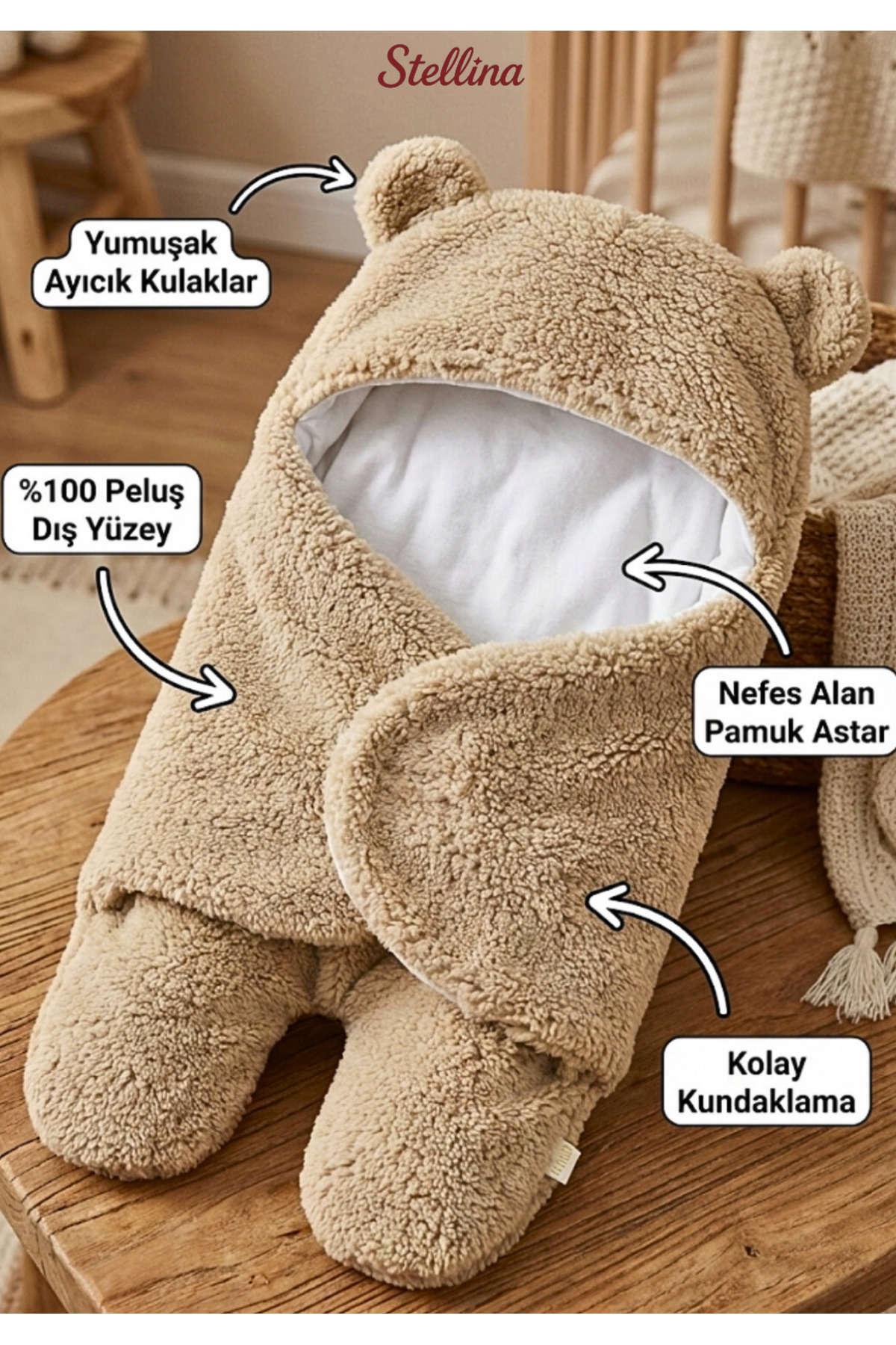 Mai Perla 0- 12 Ay Içi Elyaflı Kulaklı Welsoft- Peluş Bebek Battaniyesi- Welsoft Bebek Uyku Tulumu fotoğrafı 3 (önizleme)