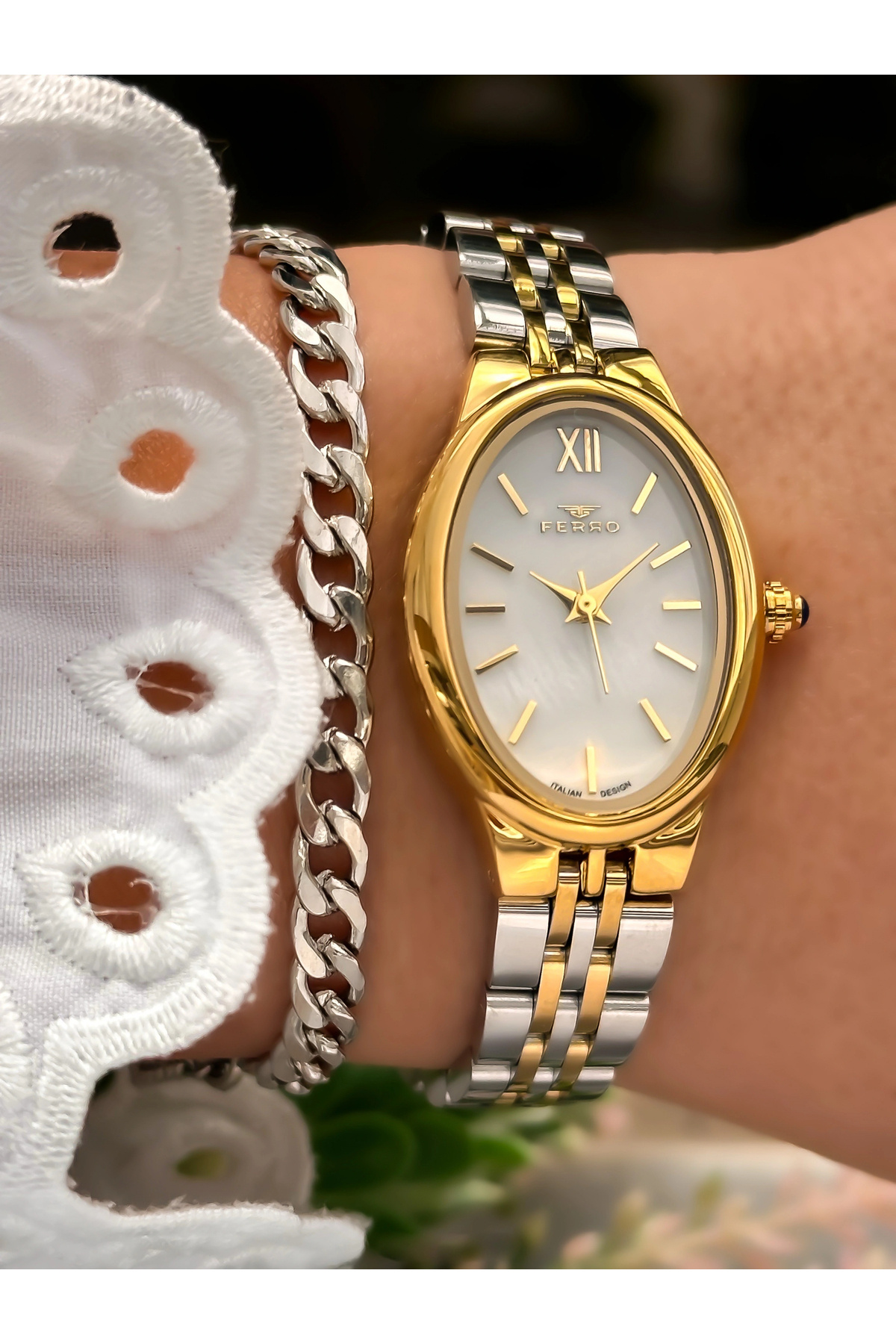 Yellow & Silver Steel Band Women Wrist Watch FM88732A-D Functions Active Waterproof Gift Wrapped