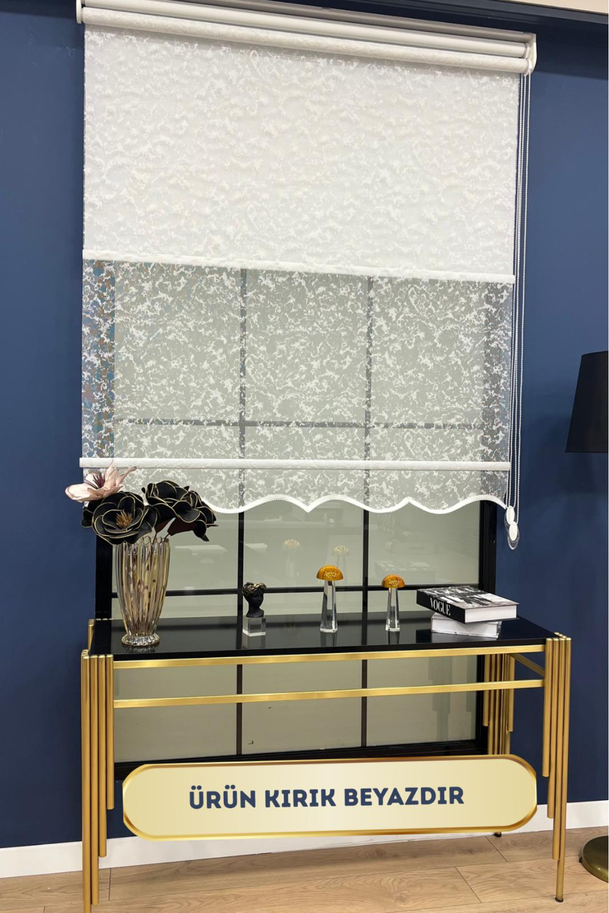 Eym3048 Double Mechanism Tulle Roller Blind Curtain Cloud Pattern Off-White