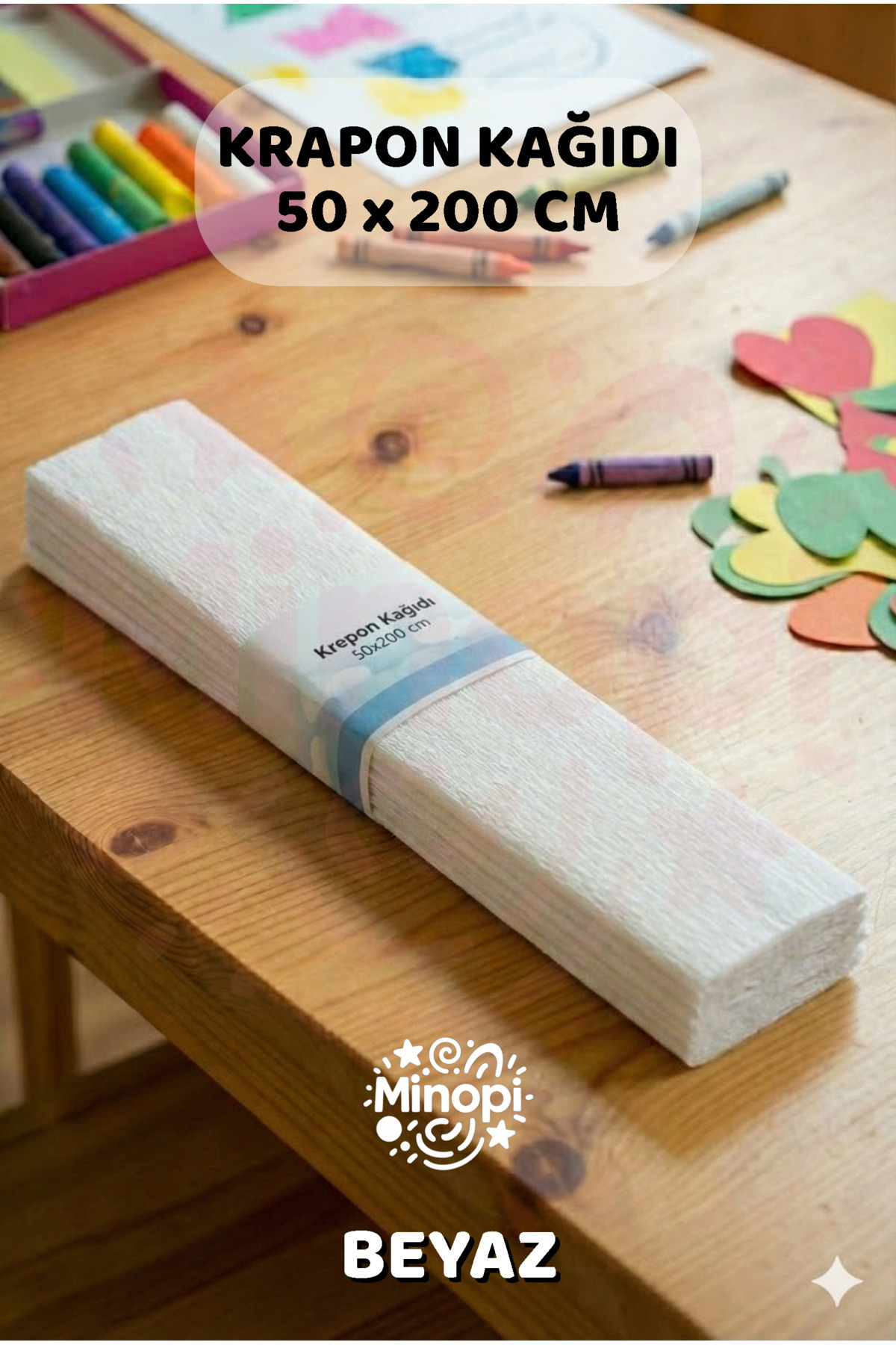Minopi Beyaz Krapon Kağıdı 10'lu Paket Renkli El İşi Kağıdı Okul Anaokulu Süsleme