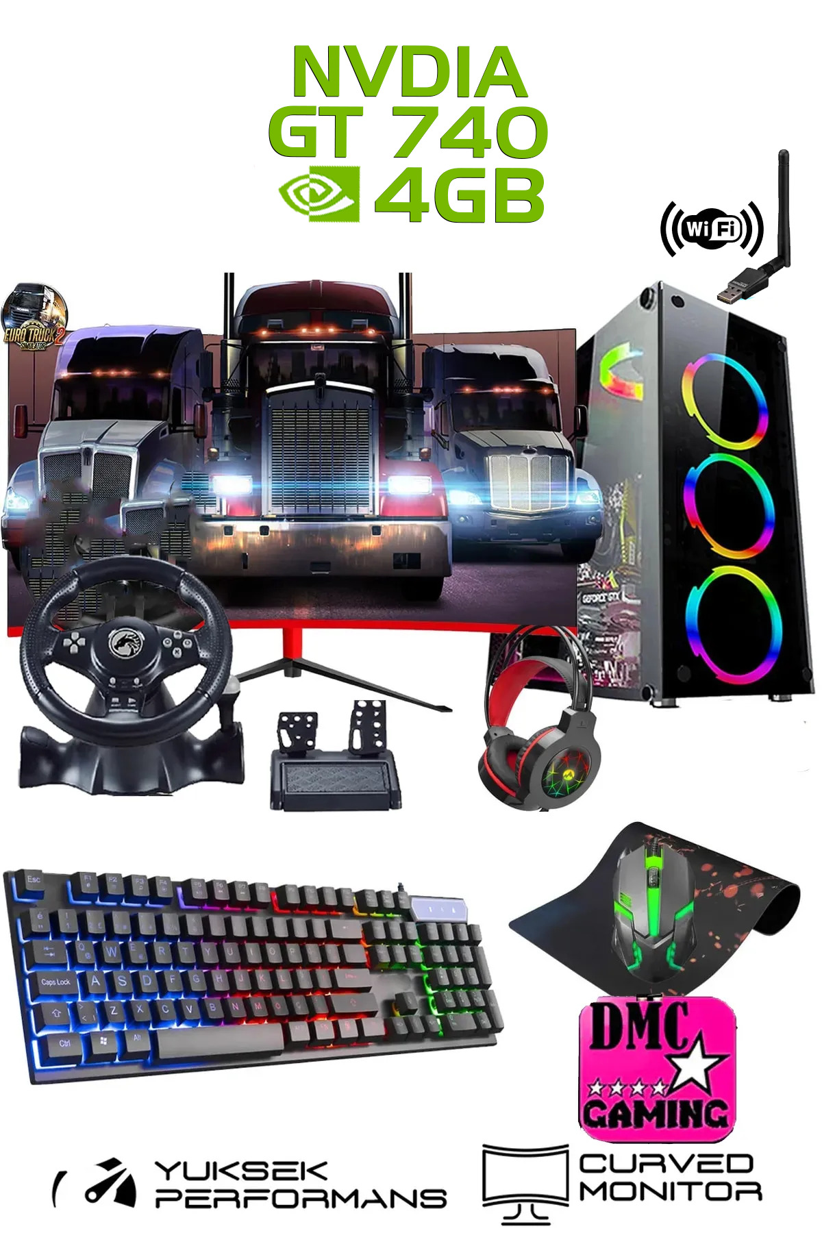 DMC N12x (GTA 5) I5-3470,16GB RAM,500GB HDD,256GB SSD,4GB GT740,24"Curved Oyuncu Masaüstü Bilgisayar