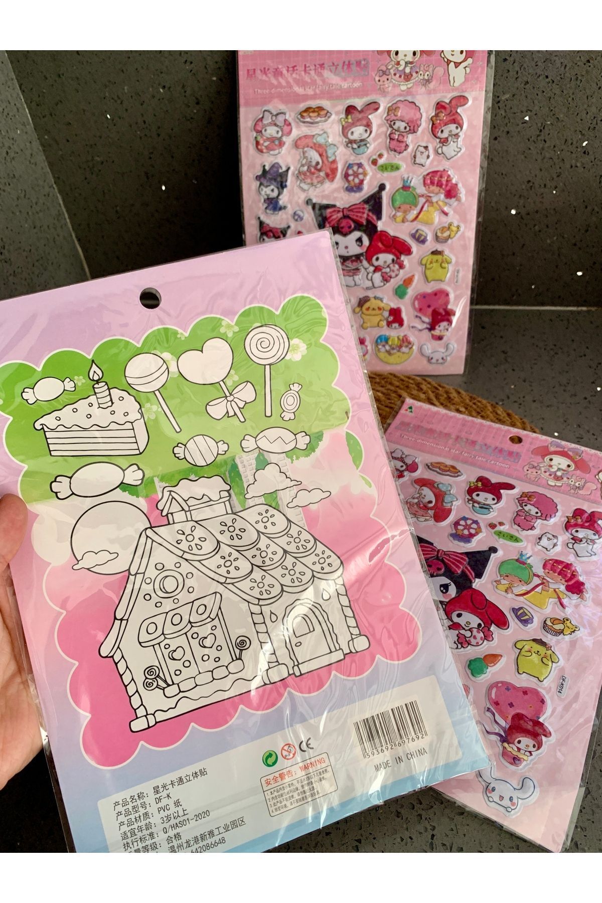 Meyra Accessories sanrio 1adet kawaii büyük boy kabartmalı sticker 55 adet sticker ve boyama kağıdı lüx sevimli fotoğrafı 3 (önizleme)