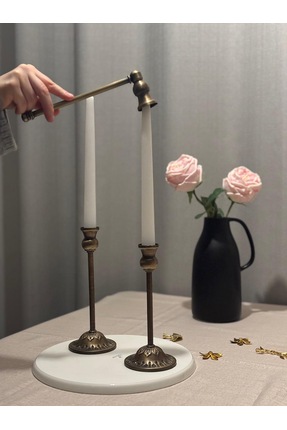 LUXAY HOME 2'Lİ RUSTİK ESKİTME GOLD ŞAMDAN & MUM SÖNDÜRÜCÜ SETİ
