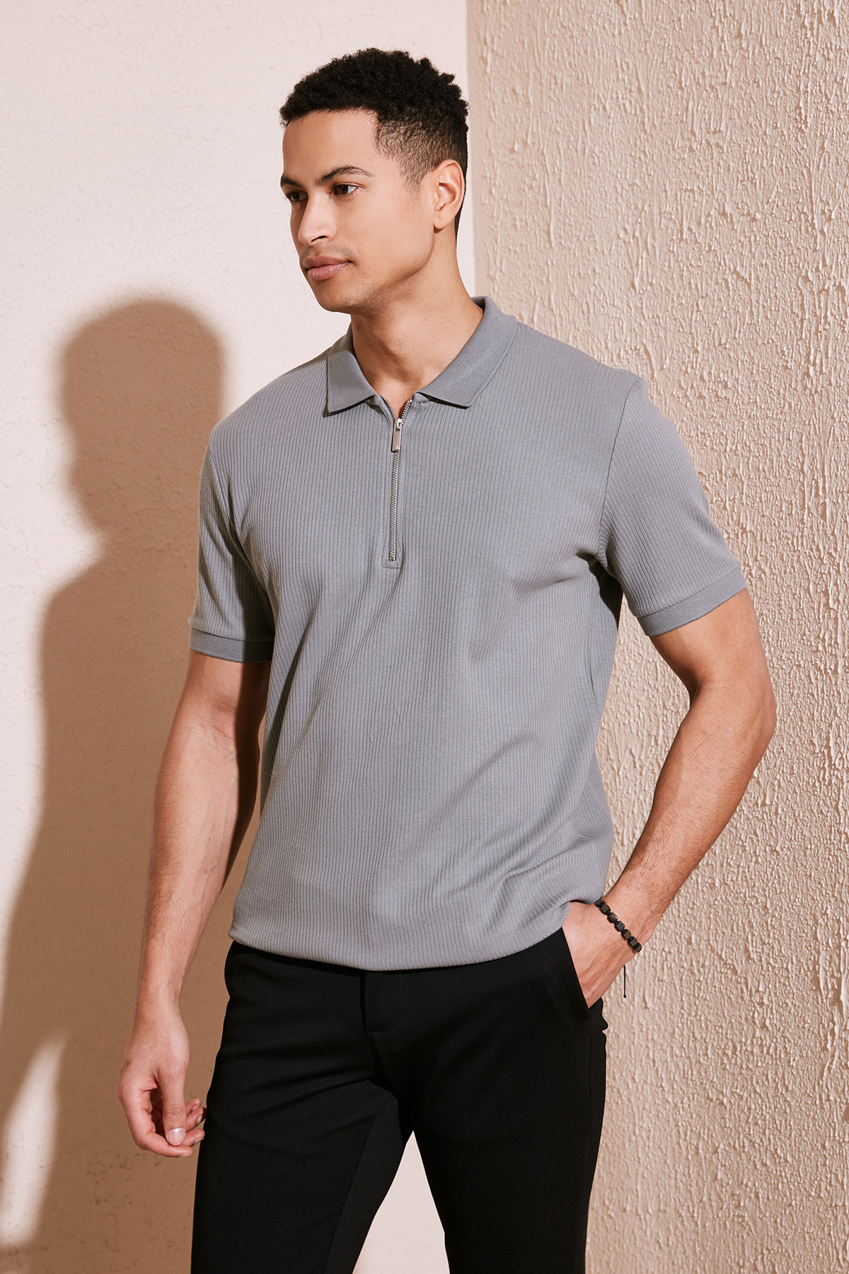 Cotton Regular Fit Zipper Polo Neck T Shirt Men's POLO NECK T SHIRT 5902738