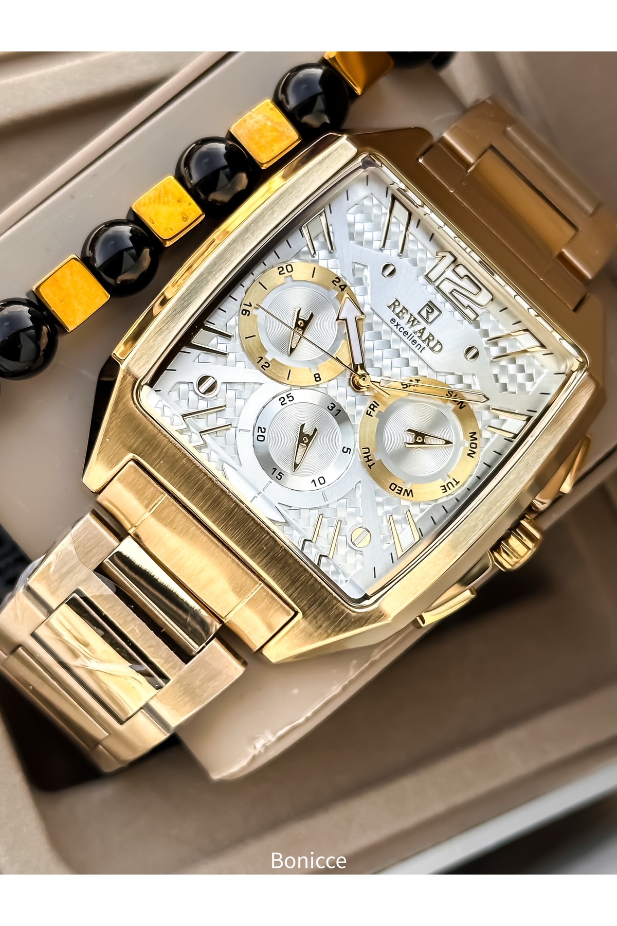 صفحه مربعی، بند فولادی، عملکرد آبی سرمهای، ساعت مچی مردانه بنددار