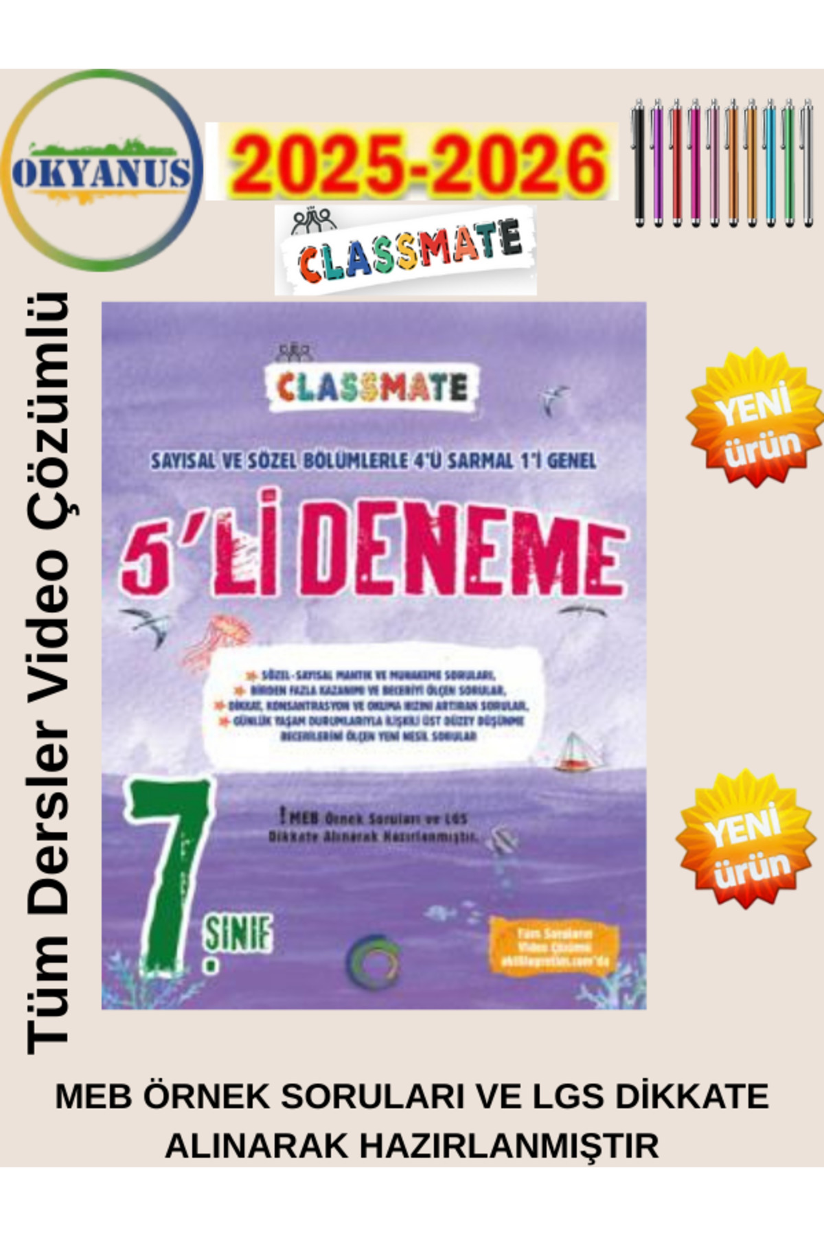 Okyanus Yayınları Güncel 7.Sınıf Classmate Tüm Dersler 5 li Deneme