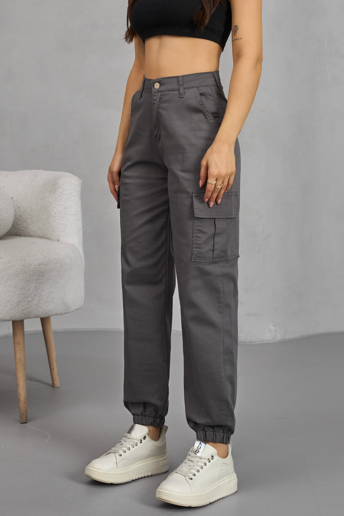Women's High Waist Elastic Jogger Cargo Pocket Pants