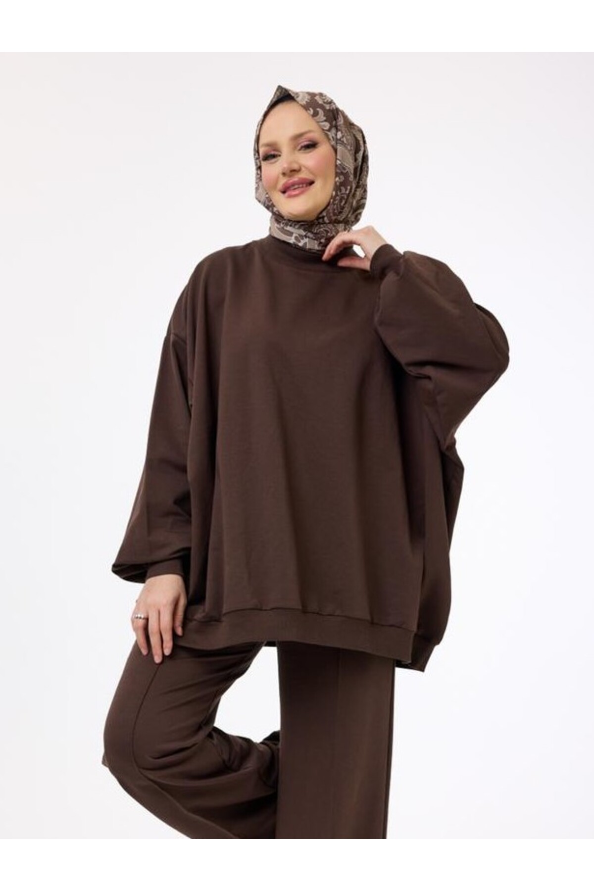 Suede Style  3044 - Rahat, Salaş Basic Kadın Uzun Sweatshirt - Görsel 4