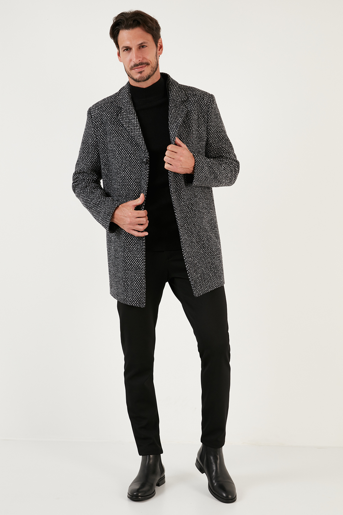 Buratti  Çıkarılabilir Kapüşonlu Kırçıllı Slim Fit Kaşe Kaban Erkek KABAN 5841013 - Görsel 2