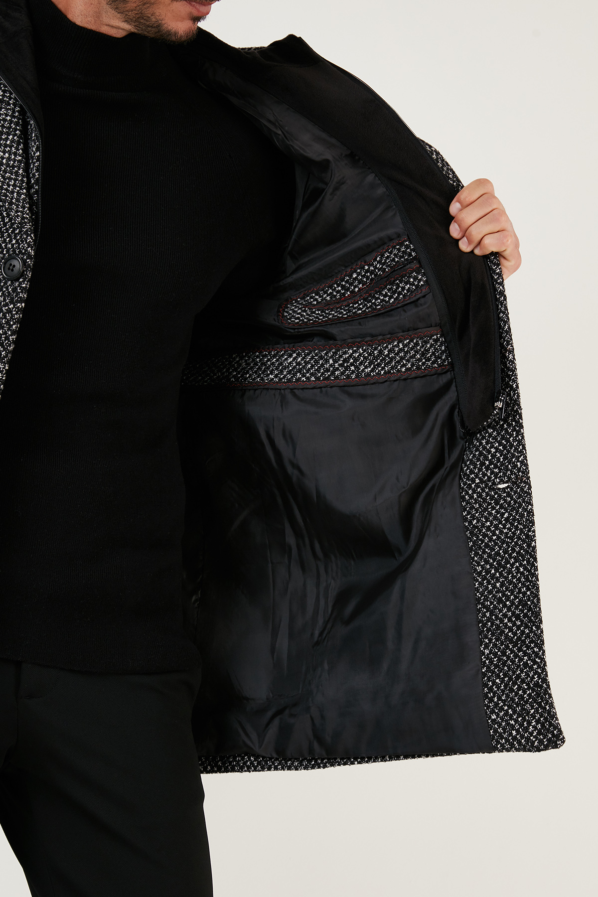 Buratti  Çıkarılabilir Kapüşonlu Kırçıllı Slim Fit Kaşe Kaban Erkek KABAN 5841013 - Görsel 5