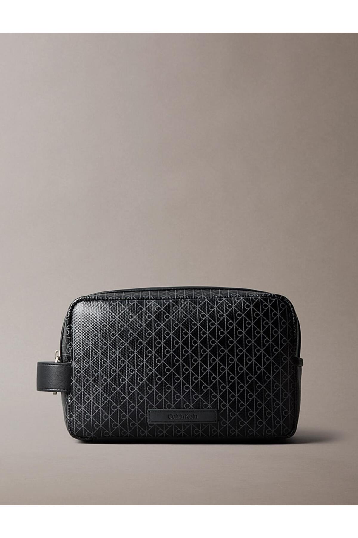 Men Black Allover Monogram Logo Zip Dopp Kit
