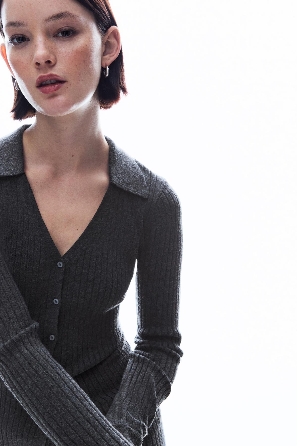 Bershka  Polo yaka rib hırka - Görsel 4