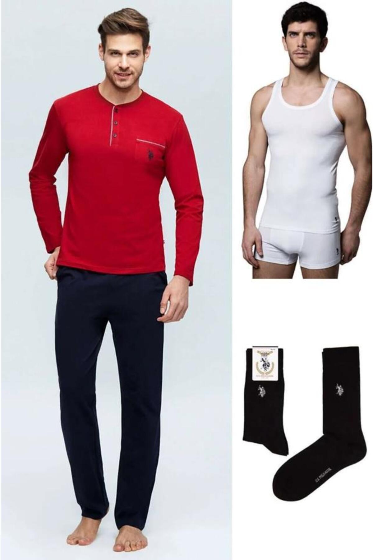 یو اس پولو ست ۴ تکه لباس خواب دامادی U.S. Polo Assn 17394، ست هدیه عروسی