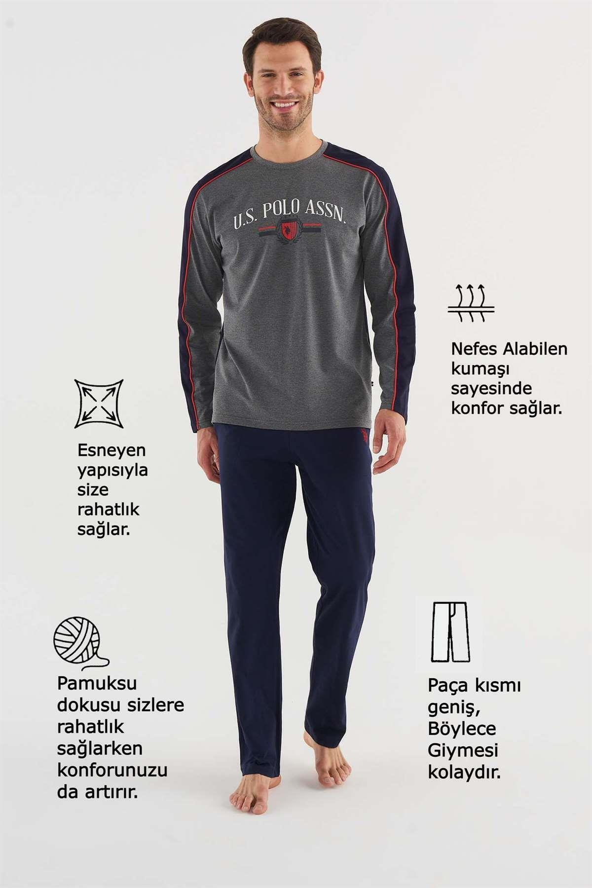 ست پیژامه و لباس خواب مردانه یقه گرد | یو اس پولو U.S. Polo Assn. 5847 TR - تصویر 4