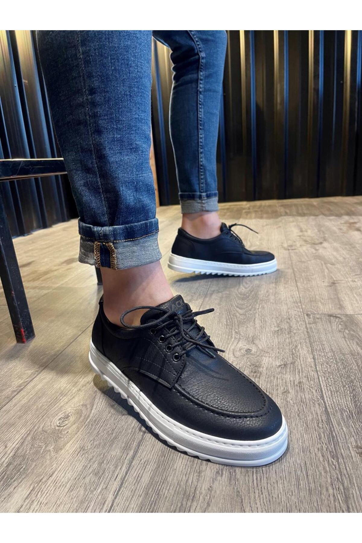 Lucy Shoes  YG-T12 Erkek Günlük Bağcıklı Cilt Klasik Ayakkabı CBT - Siyah - Görsel 3