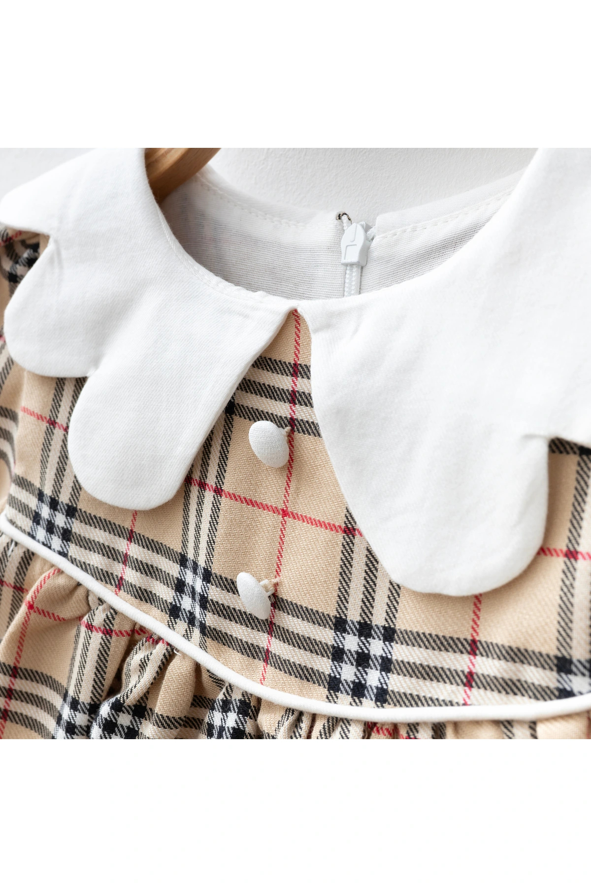 My Lusa Baby Arin Kız Bebek Kareli Dantelli Elbise Bej 9-24 Ay fotoğrafı 3 (önizleme)