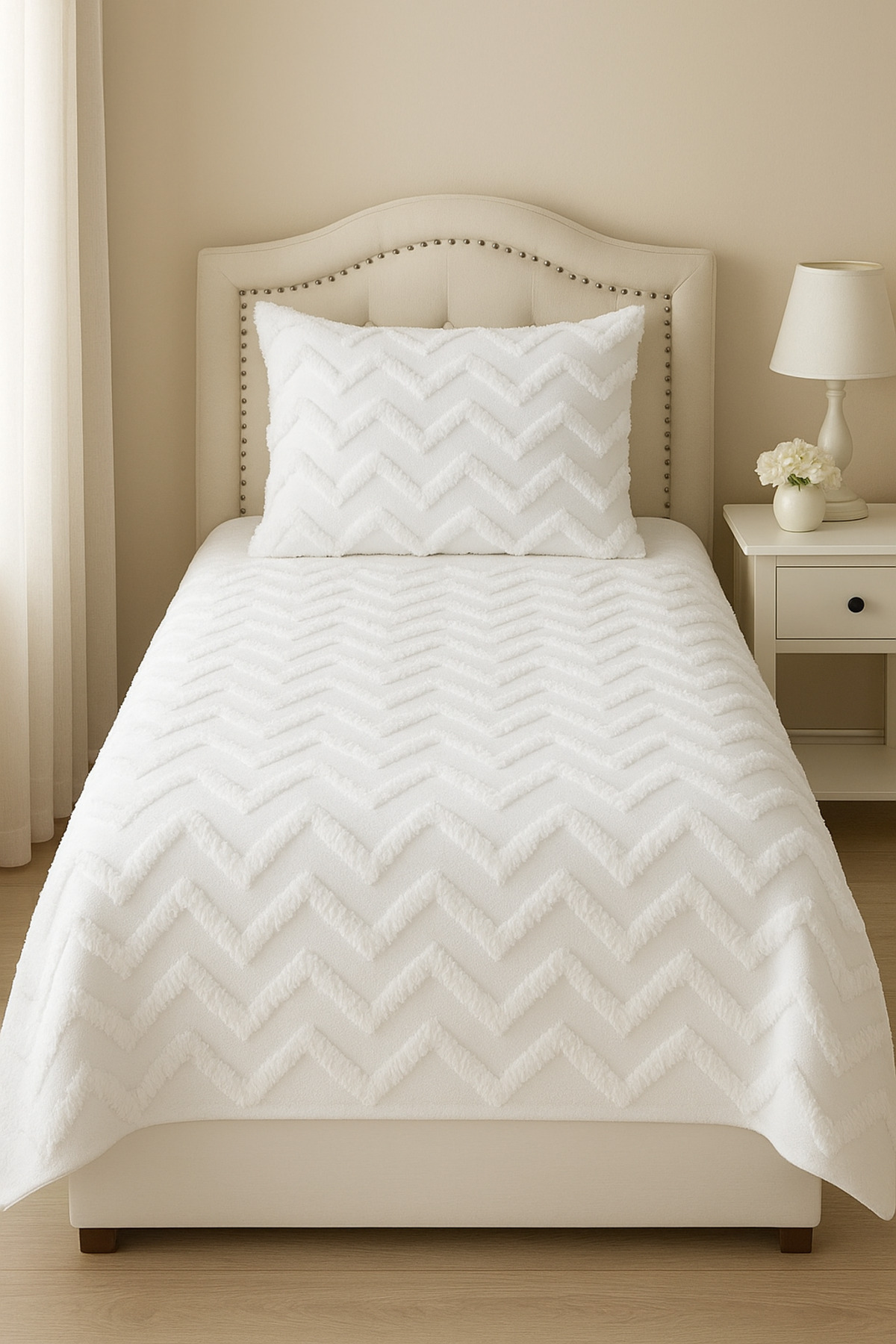 best house decor Tek kişilik best house yatak örtüsü ekru dolgun püsküllü en iyi kalite