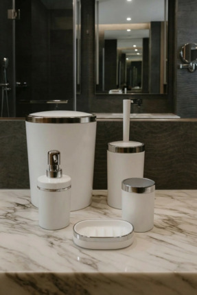 MAKRİ HOME Banyo Seti 5'li,akrilik-çöpkovası,wc Fırçalık,sıvı Sabunluk,diş Fı...