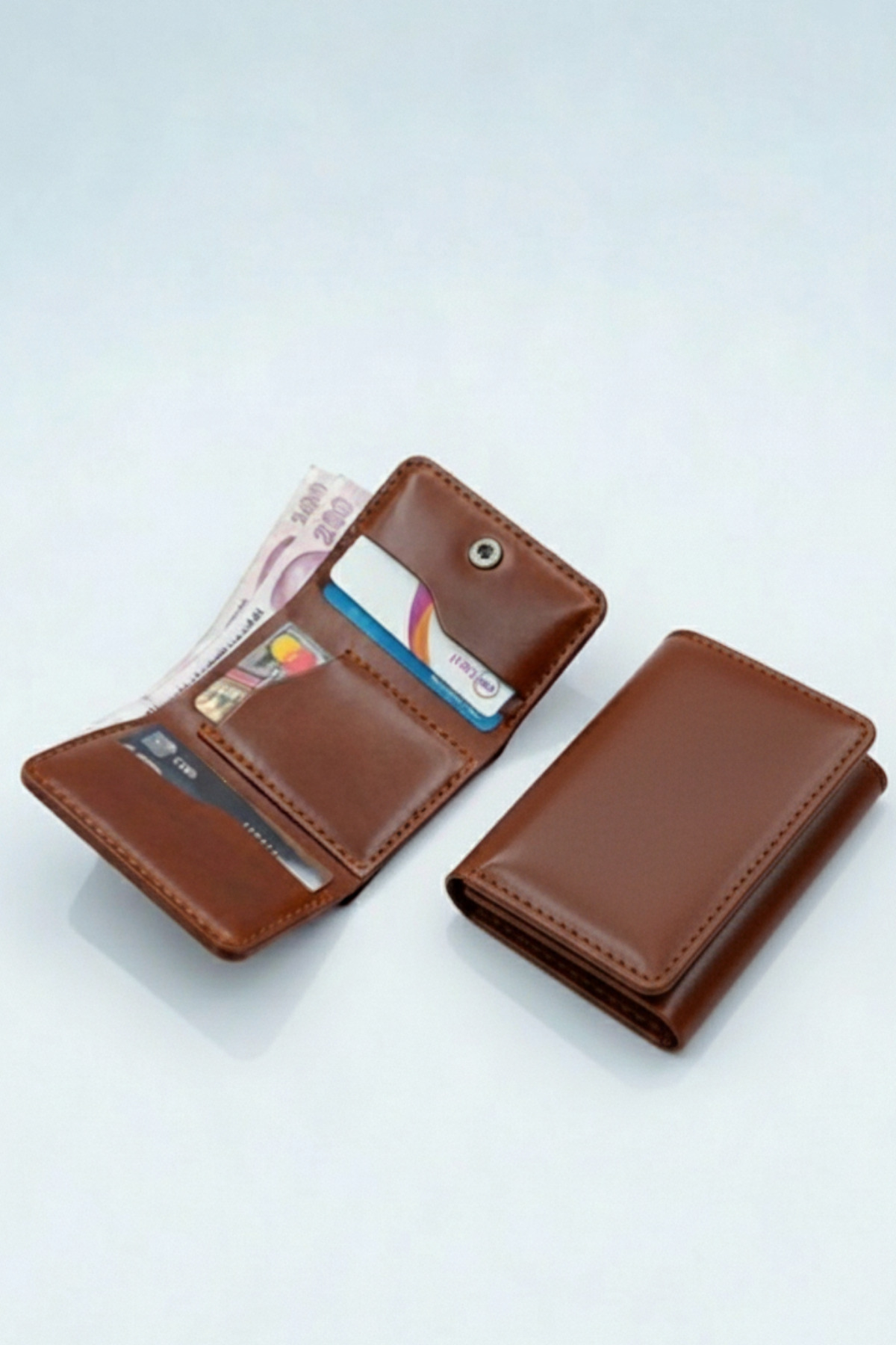 luvo Real Leather Wallet Card Holder Handmade Genuine Premium Leather Italian Stitching Compact Wallet with 5 Card Slots